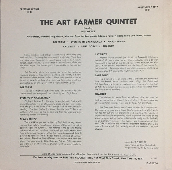 Art Farmer Quintet Featuring Gigi Gryce : Art Farmer Quintet Featuring Gigi Gryce (LP, Album, Mono, RE)
