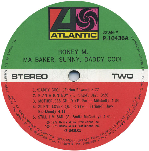Boney M. : Ma Baker, Sunny, Daddy Cool (LP, Album, Blu)