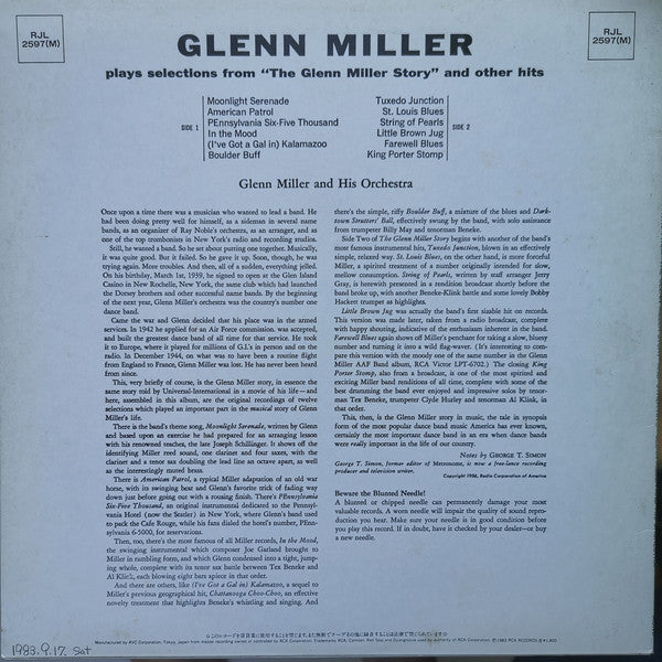Glenn Miller And His Orchestra : Glenn Miller Plays Selections From "The Glenn Miller Story" And Other Hits (LP, Album, Mono)