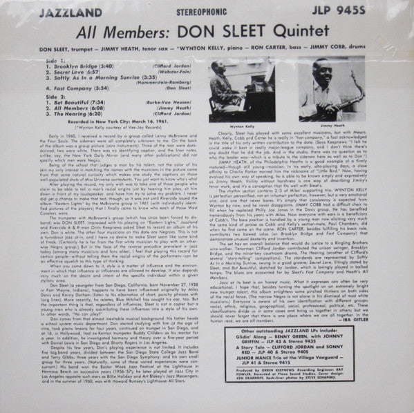 Don Sleet With Jimmy Heath / Wynton Kelly / Jimmy Cobb / Ron Carter : All Members (LP, Album, Mono, RE)
