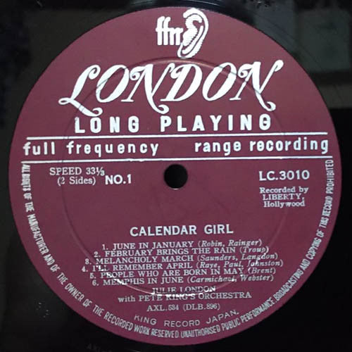 Julie London, Pete King And His Orchestra : Calendar Girl (LP, Album, Mono)