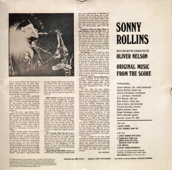 Sonny Rollins With Orchestra Conducted By Oliver Nelson : Alfie (LP, Album, RE, Gat)