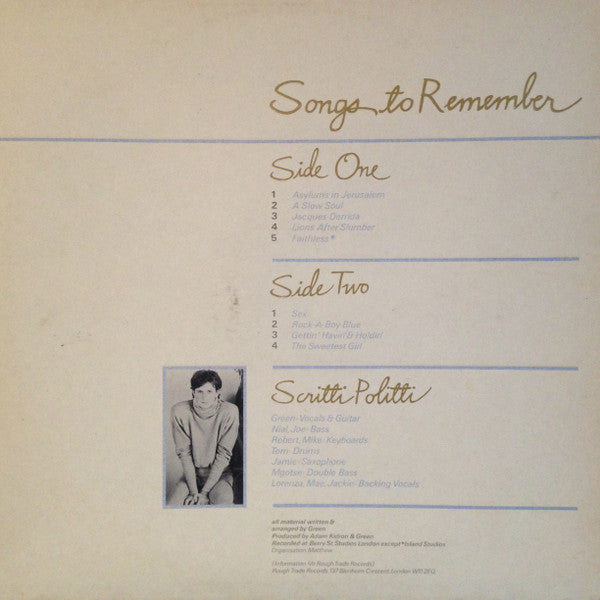 Scritti Politti : Songs To Remember (LP, Album)