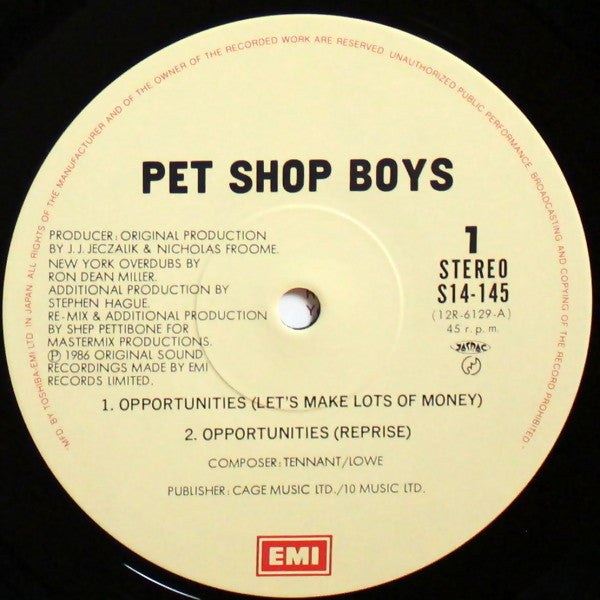 Pet Shop Boys : Opportunities (Let's Make Lots Of Money) (12", Single)