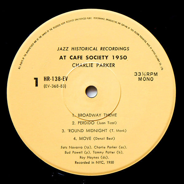 Charlie Parker : At The Cafe Society 1950 (LP, Mono)