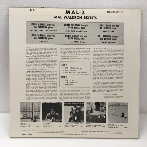 Mal Waldron With Jackie McLean, John Coltrane, Idrees Sulieman, Sahib Shihab , And Bill Hardman : Mal/2 (LP, Album, Mono, RE)