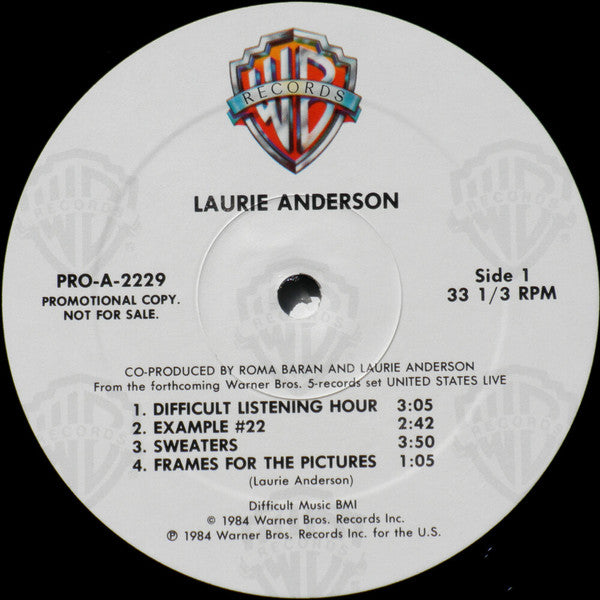 Laurie Anderson : Selections From United States Live (LP, Promo, Smplr)