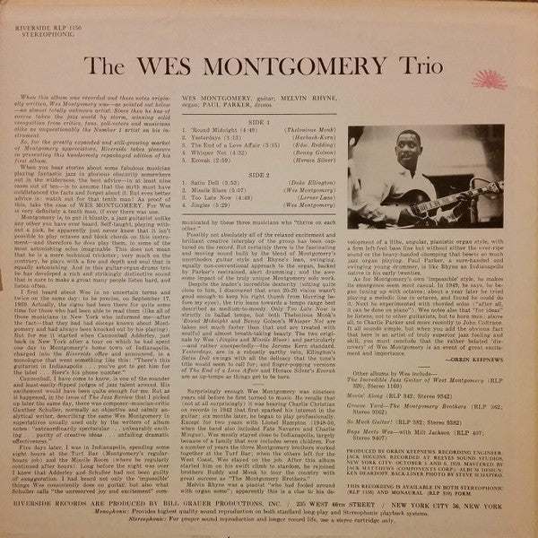 The Wes Montgomery Trio : The Wes Montgomery Trio (LP, Album, RE)