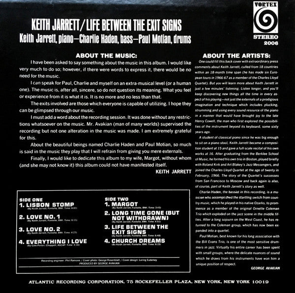 Keith Jarrett : Life Between The Exit Signs (LP, Album, RE)