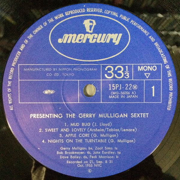 The Gerry Mulligan Sextet* : Presenting The Gerry Mulligan Sextet (LP, Album, Mono, RE)