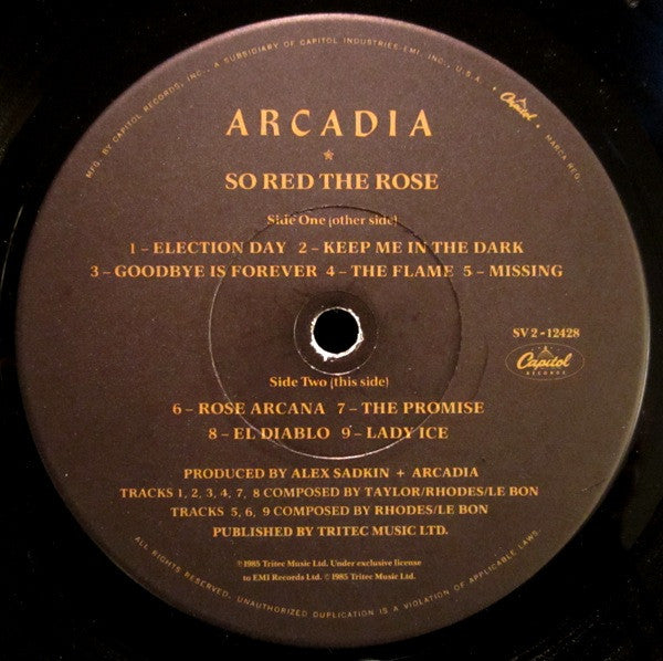 Arcadia (3) - So Red The Rose (LP, Album, Jac)