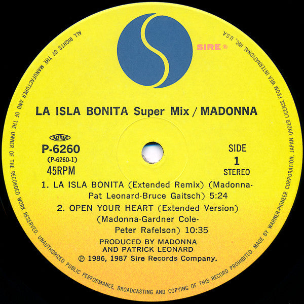 Madonna - La Isla Bonita - Super Mix (12"", EP)