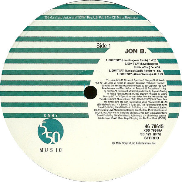 Jon B - Don't Say (The Remixes) (12"")