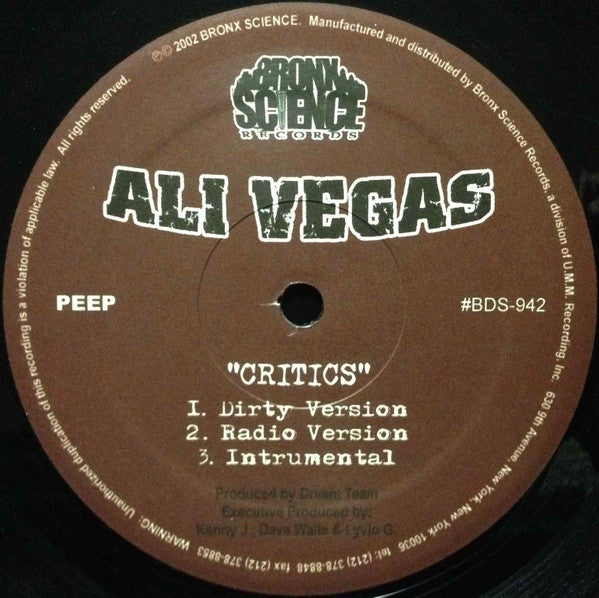 Ali Vegas - Critics / Gangsta Boogie (12"")