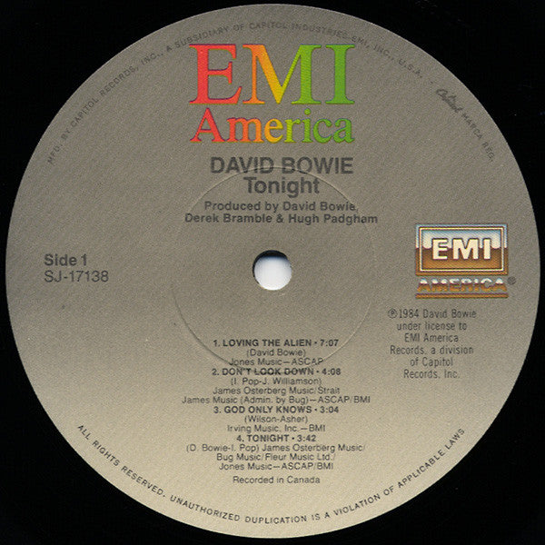 David Bowie - Tonight (LP, Album, Jac)