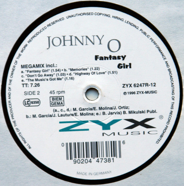 Johnny O - Fantasy Girl (12"", Mixed)