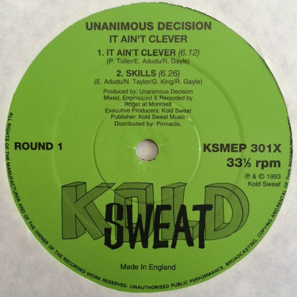 Unanimous Decision - It Ain't Clever (2x12"", EP)