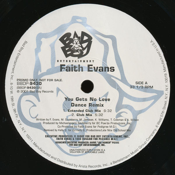Faith Evans - You Gets No Love (Dance Remix) (12"", Promo)
