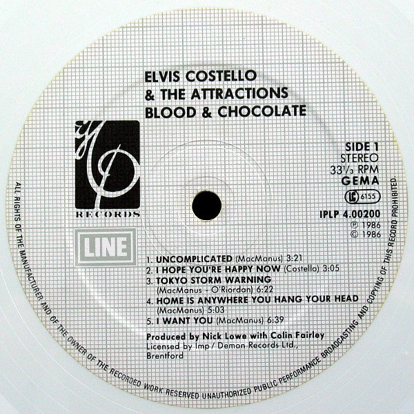 Elvis Costello & The Attractions - Blood & Chocolate (LP, Album, Whi)