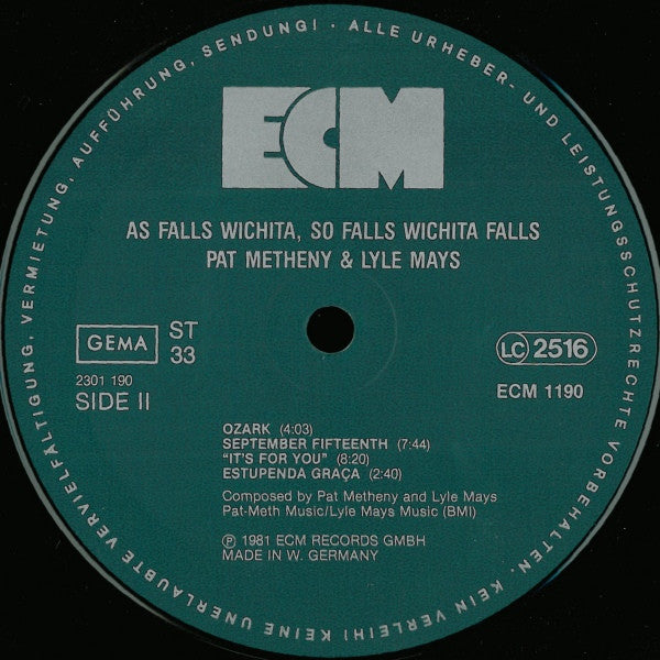 Pat Metheny - As Falls Wichita, So Falls Wichita Falls(LP, Album)