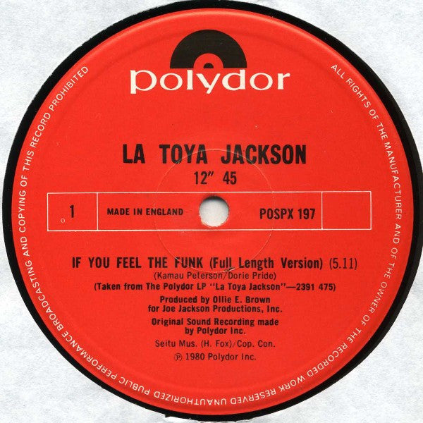 La Toya Jackson - If You Feel The Funk (12"", Single)