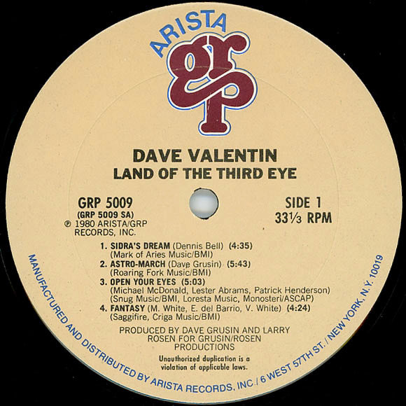 Dave Valentin - Land Of The Third Eye (LP, Album, Hub)