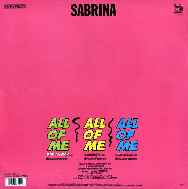 Sabrina - All Of Me (Boy Oh Boy) (12"", Maxi)