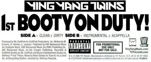 Ying Yang Twins - 1st Booty On Duty! (12"")