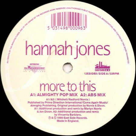 Hannah Jones - More To This (12"")