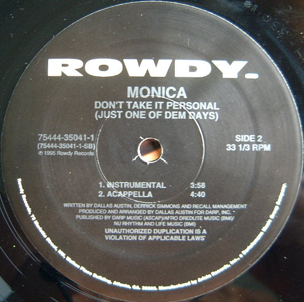 Monica - Don't Take It Personal (Just One Of Dem Days) (12"")