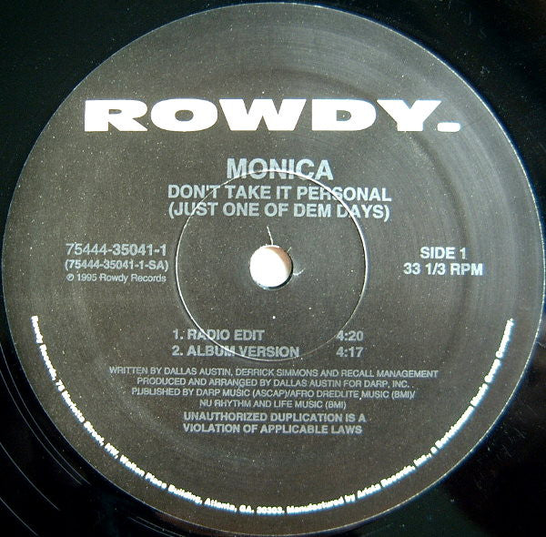Monica - Don't Take It Personal (Just One Of Dem Days) (12"")