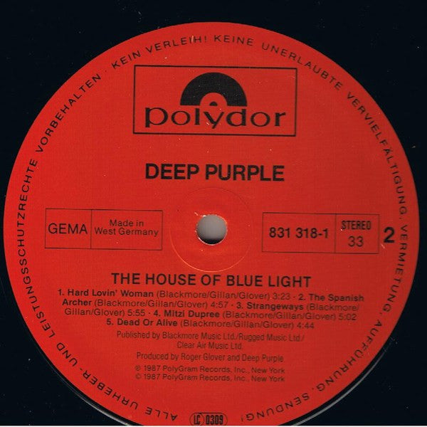 Deep Purple - The House Of Blue Light (LP, Album, Han)