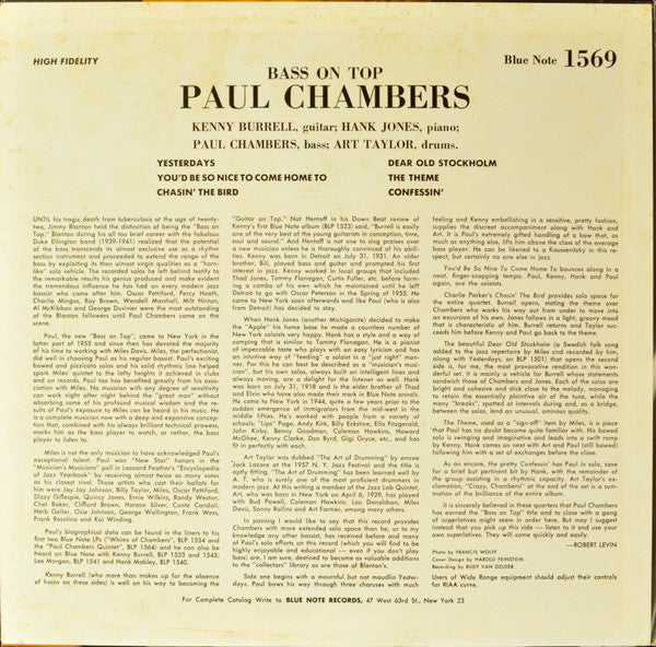 Paul Chambers Quartet - Bass On Top (LP, Album, RE)