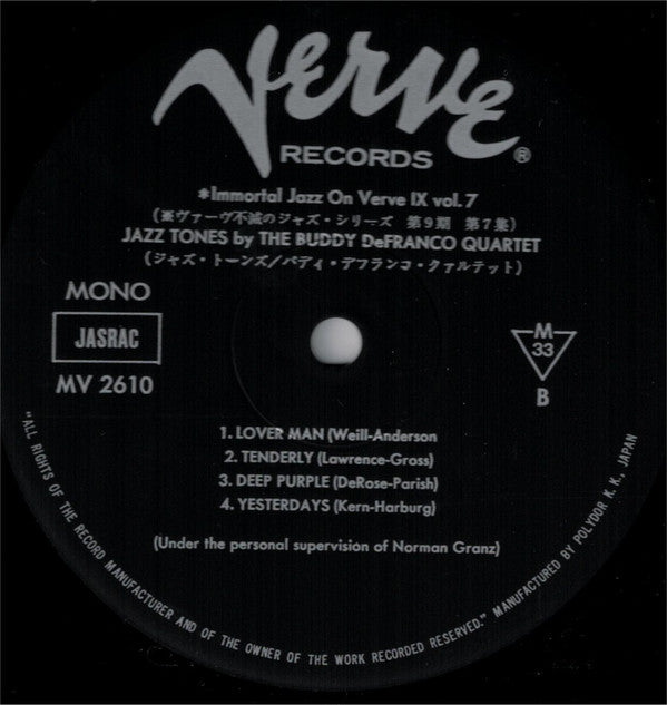 The Buddy DeFranco Quartet* - Jazz Tones (LP, Album, Mono, RE)