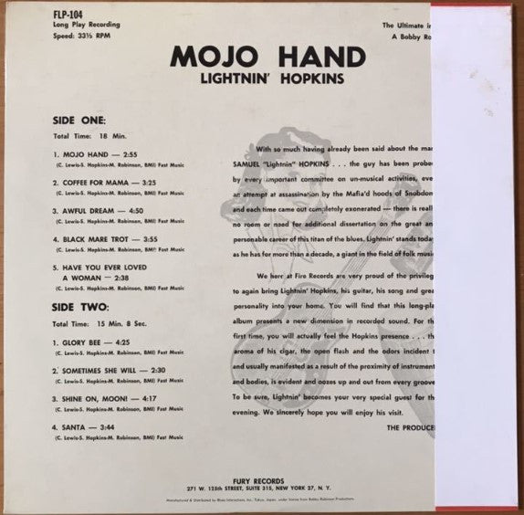 Lightnin' Hopkins - Mojo Hand (LP, Album, Mono, RE)