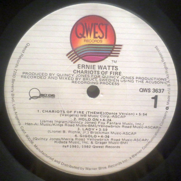 Ernie Watts - Chariots Of Fire (LP, Album, P/Mixed)