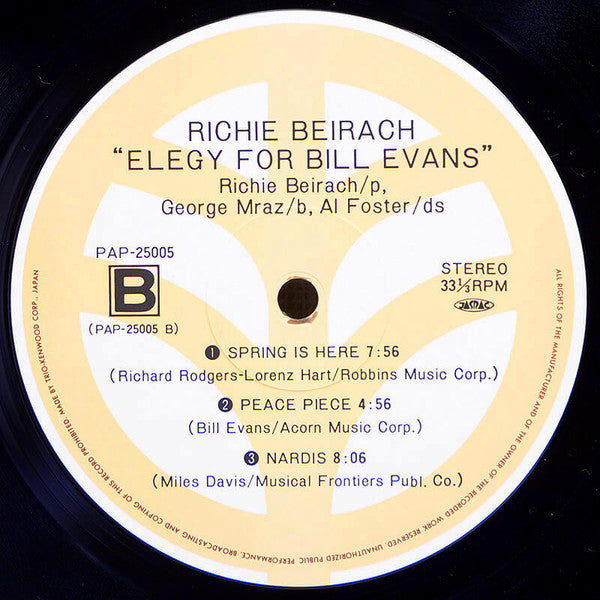 Richie Beirach* - Elegy For Bill Evans (LP, Album)