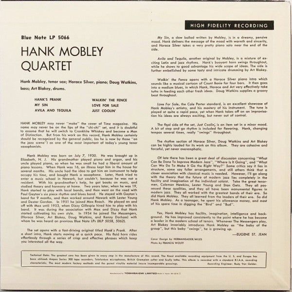 Hank Mobley Quartet - Hank Mobley Quartet (LP, Album, Mono, Ltd, RE)