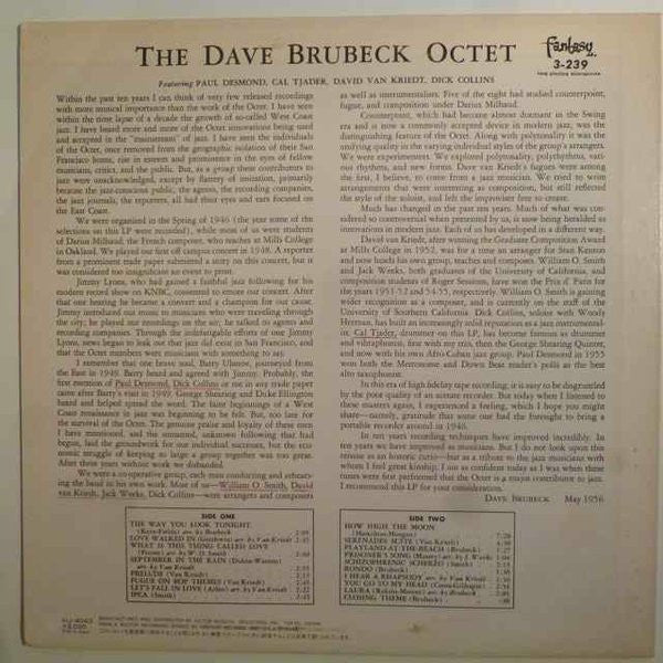 Dave Brubeck Octet* - Dave Brubeck Octet (LP, Mono, RE)