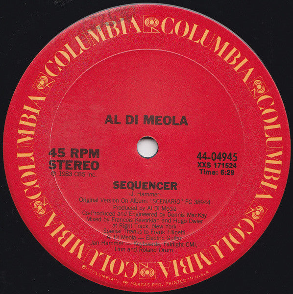 Al Di Meola - Sequencer (Special 12"" Mixes) (12"")