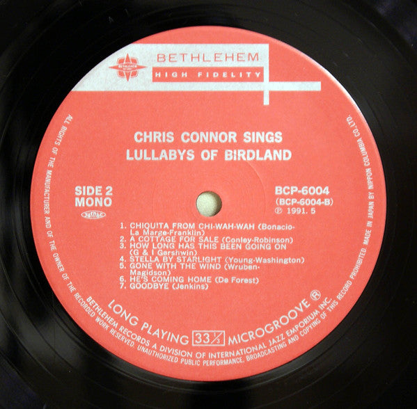 Chris Connor - Sings Lullabys Of Birdland (LP, Album, Mono, RE)