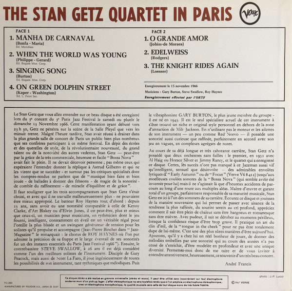 The Stan Getz Quartet* - In Paris (LP, Album, RE)