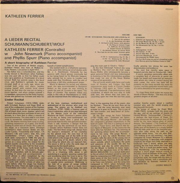 Kathleen Ferrier - A Lieder Recital • Schumann • Schubert • Wolf(LP...