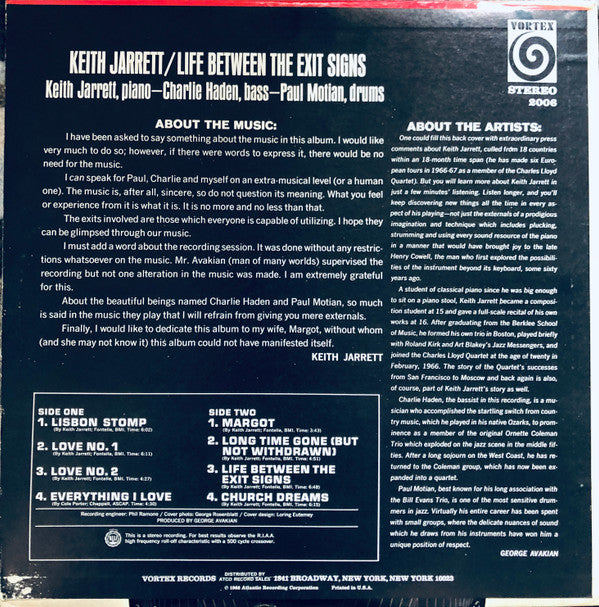Keith Jarrett - Life Between The Exit Signs (LP, Album)