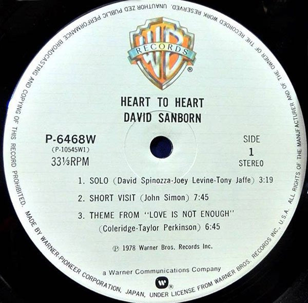 David Sanborn - Heart To Heart (LP, Album, RE)