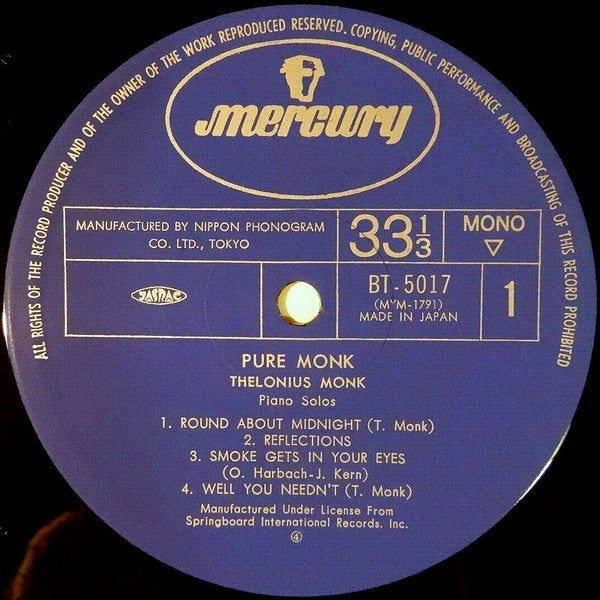 Thelonious Monk - Pure Monk (Piano Solos) (LP, Album, Mono, RE)