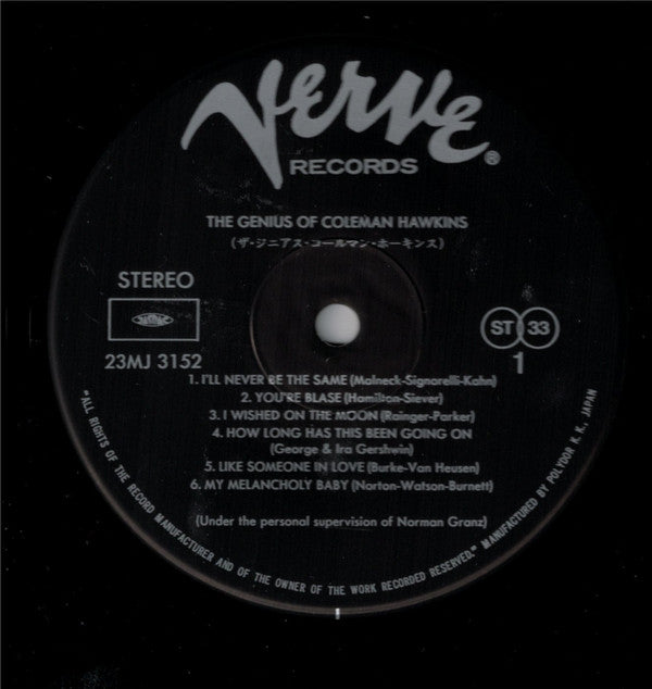 Coleman Hawkins - The Genius Of Coleman Hawkins (LP, Album, RE)
