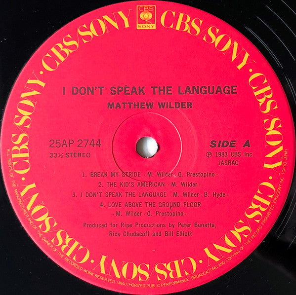 Matthew Wilder - I Don't Speak The Language (LP, Album)