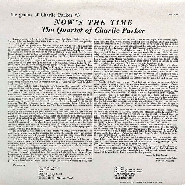 The Charlie Parker Quartet - Now's The Time(LP, Album, Mono, Ltd, RE)