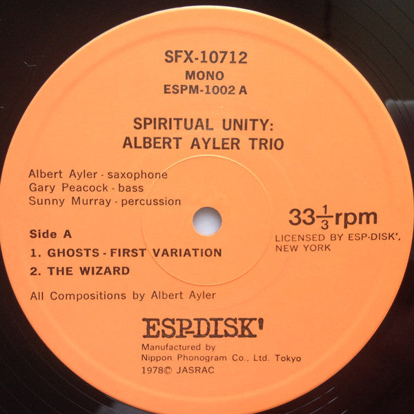 Albert Ayler Trio - Spiritual Unity (LP, Album, Mono, RE)